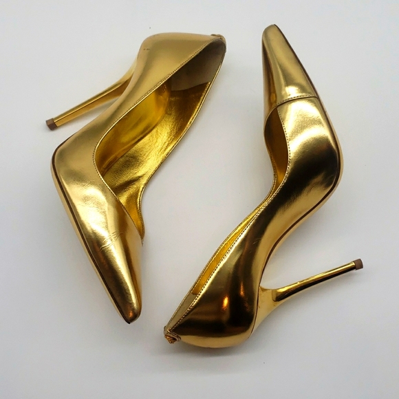 VERSUS VERSACE GOLD 3 1/2 INCH HEELS SIZE 39 COLOR GOLD 100% AUTHENTIC NEW - Picture 9 of 10